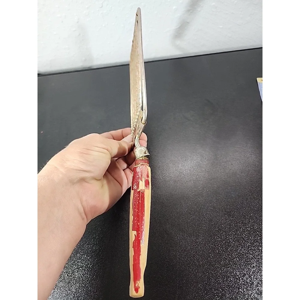VINTAGE EKCO MIRACLE TOMATO SLICER‎ RED WOODEN HANDLE 1950S B7